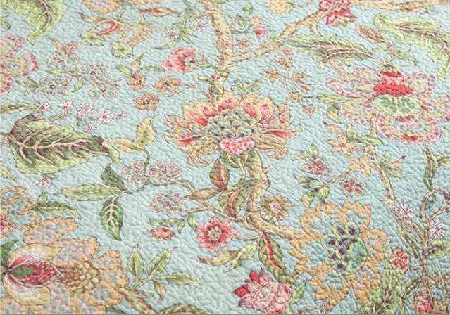 Blue American floral cotton bedspread set with quilted textiles in 230x250 cm size