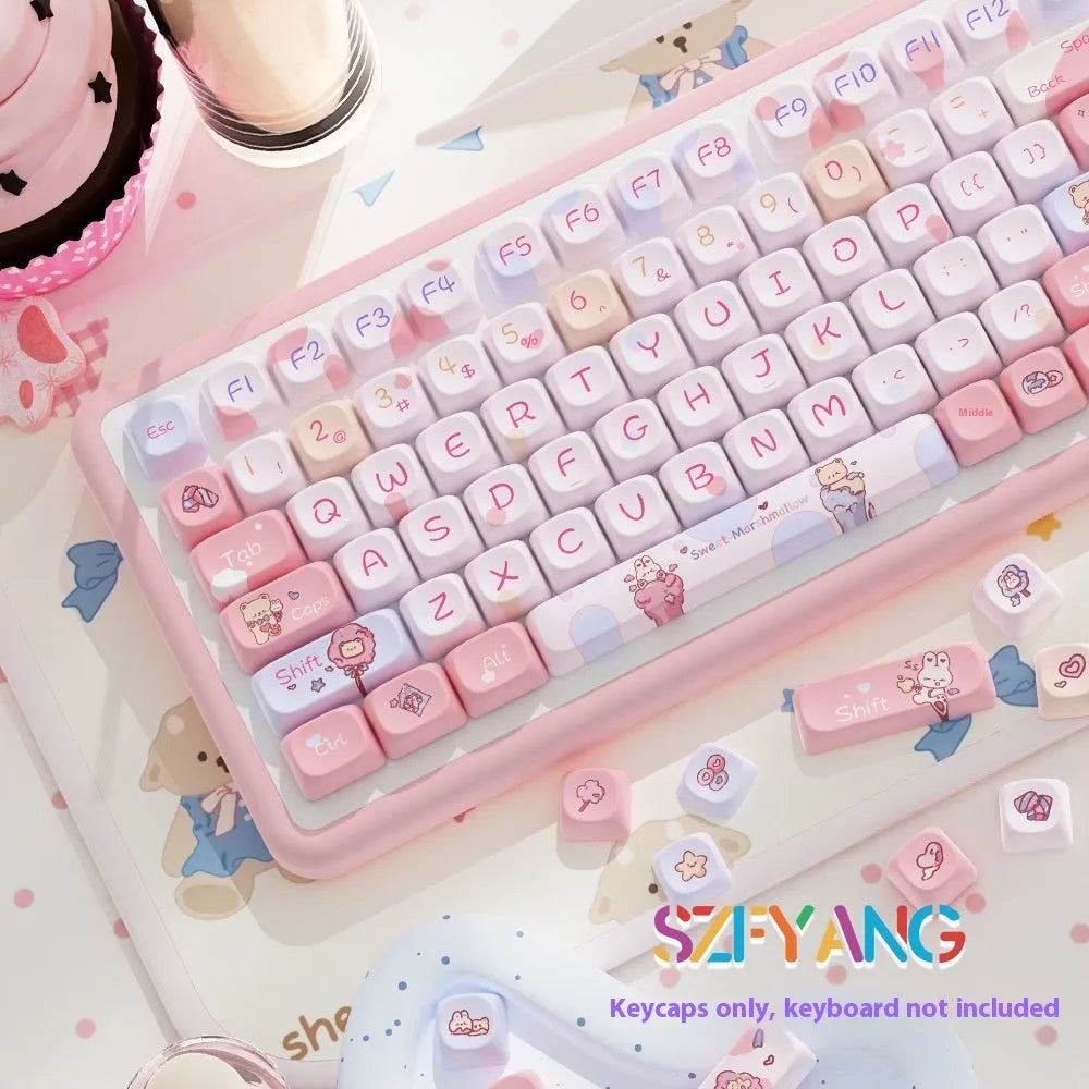Sweet Cotton Candy pastel pink mechanical keyboard keycaps set with double-shot legends