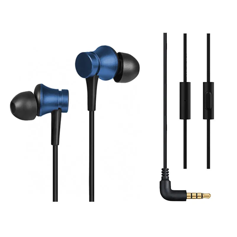 Piston wired in-ear headphones with 3.5mm gold-plated plug in black, blue, or red colour options