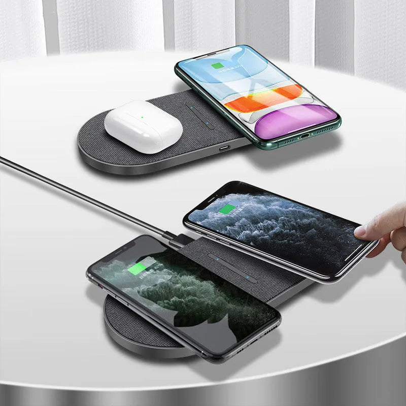Black wireless charging pad pair with 10W quick charge capability