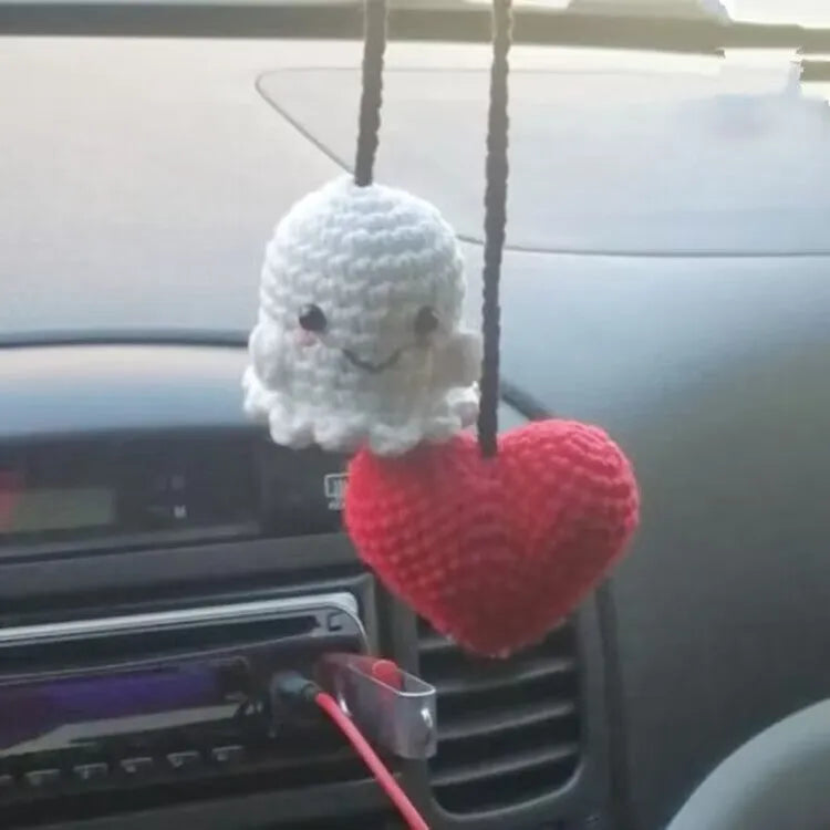 Plush hand-woven car hanging ornament with Halloween cartoon design on polyester fabric