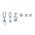 Japanese Korean style floral stud earrings with zircon mosaic in gold or silver colour