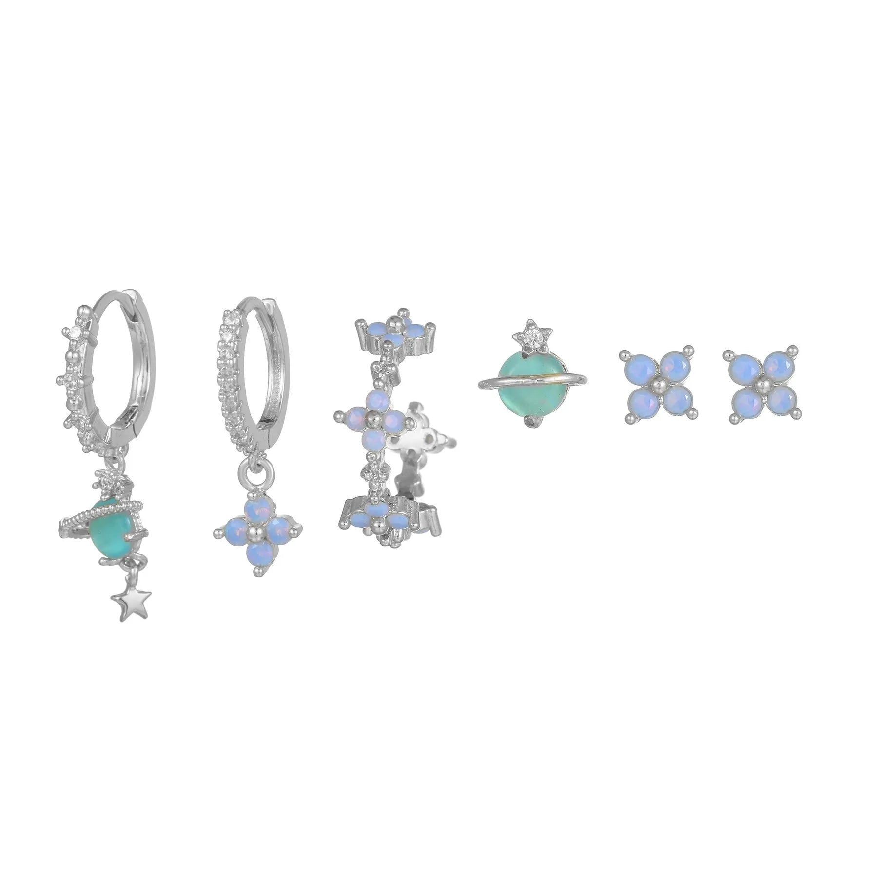 Japanese Korean style floral stud earrings with zircon mosaic in gold or silver colour