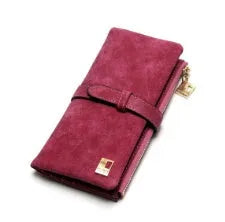 Korean retro matte Pu leather long wallet open showing card slots, note compartment and zip pocket