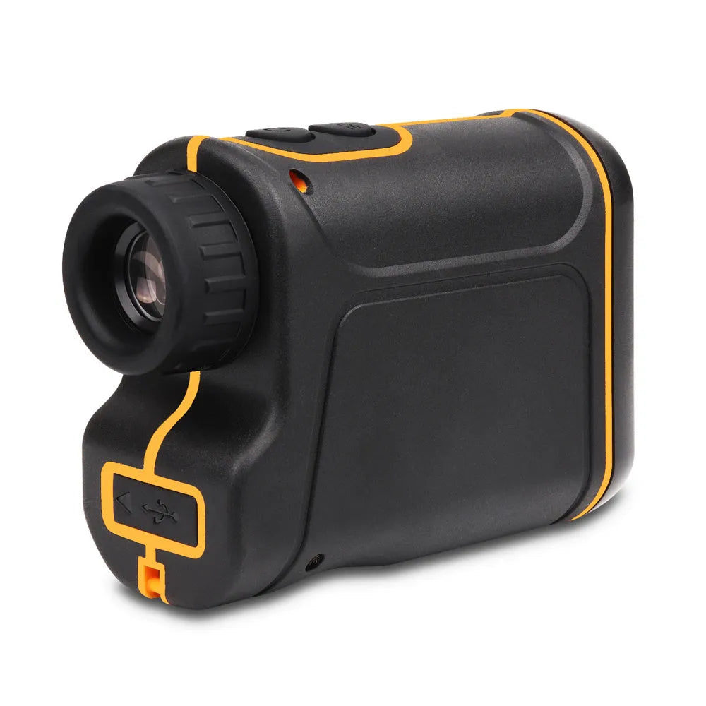 SW series handheld golf laser rangefinder on a green, showing compact size and display.
