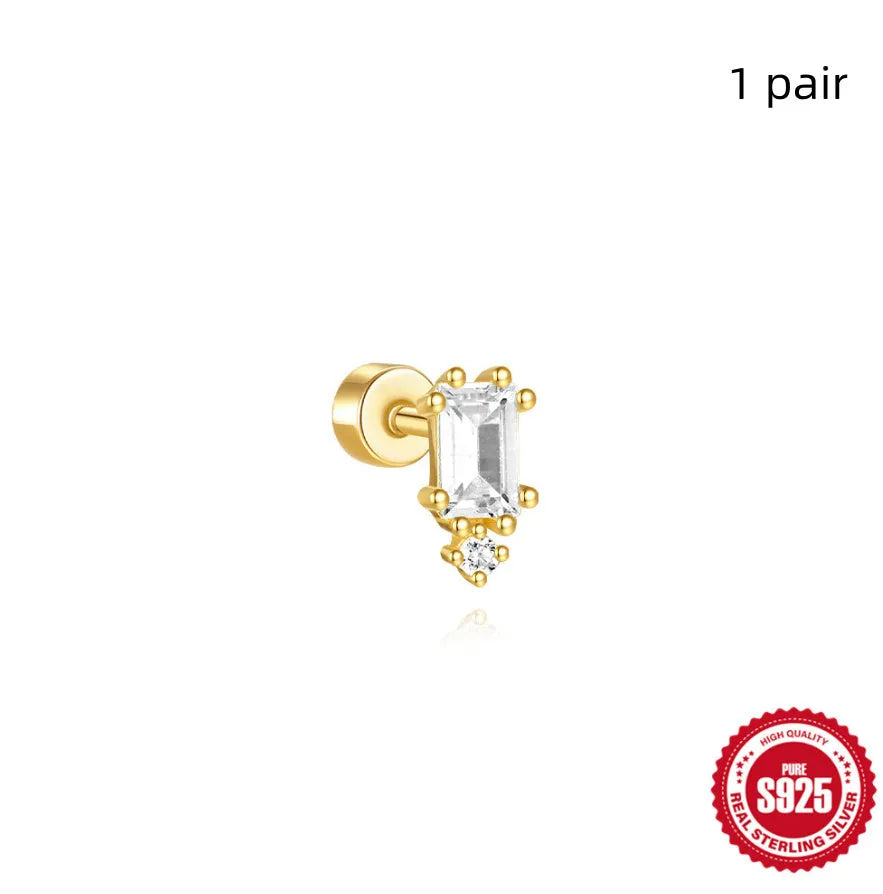 S925 sterling silver ear bone stud with flat column thread in one of twelve gold electroplated colour options.