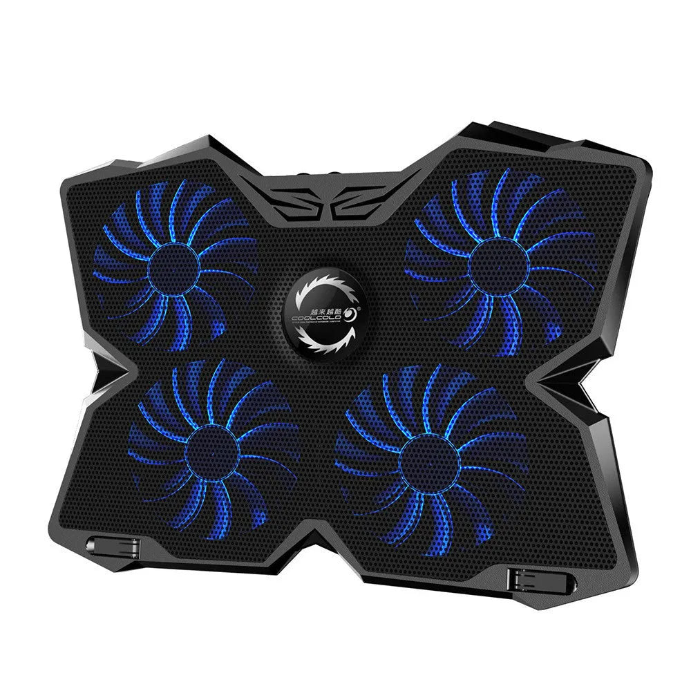 Laptop cooling base with four LED cooling fans and two USB ports