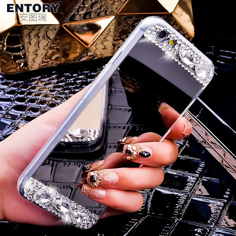 Rhinestone decorated silicone phone case for Huawei smartphones in gold, silver, and rose gold colours