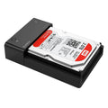 Black plastic hard disk enclosure for 2.5 and 3.5 inch SATA drives with data cable