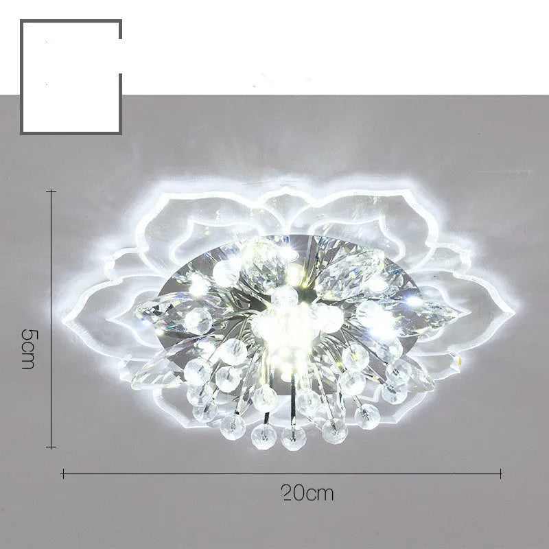 Modern minimalist crystal ceiling lamp with flower shaped shade in stainless steel and acrylic for living room