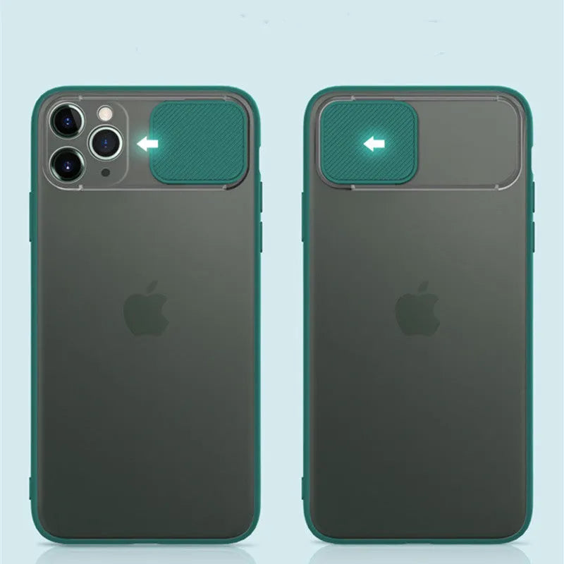 Lens sliding iPhone case in multiple colours showing the back cover with colour contrast design.