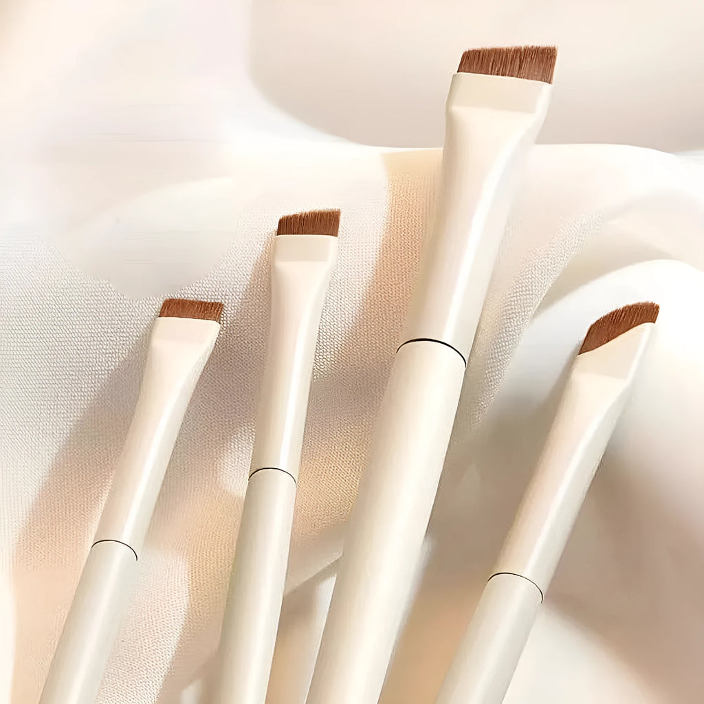 4 piece angled eyeliner and brow brush set with leather carrying case
