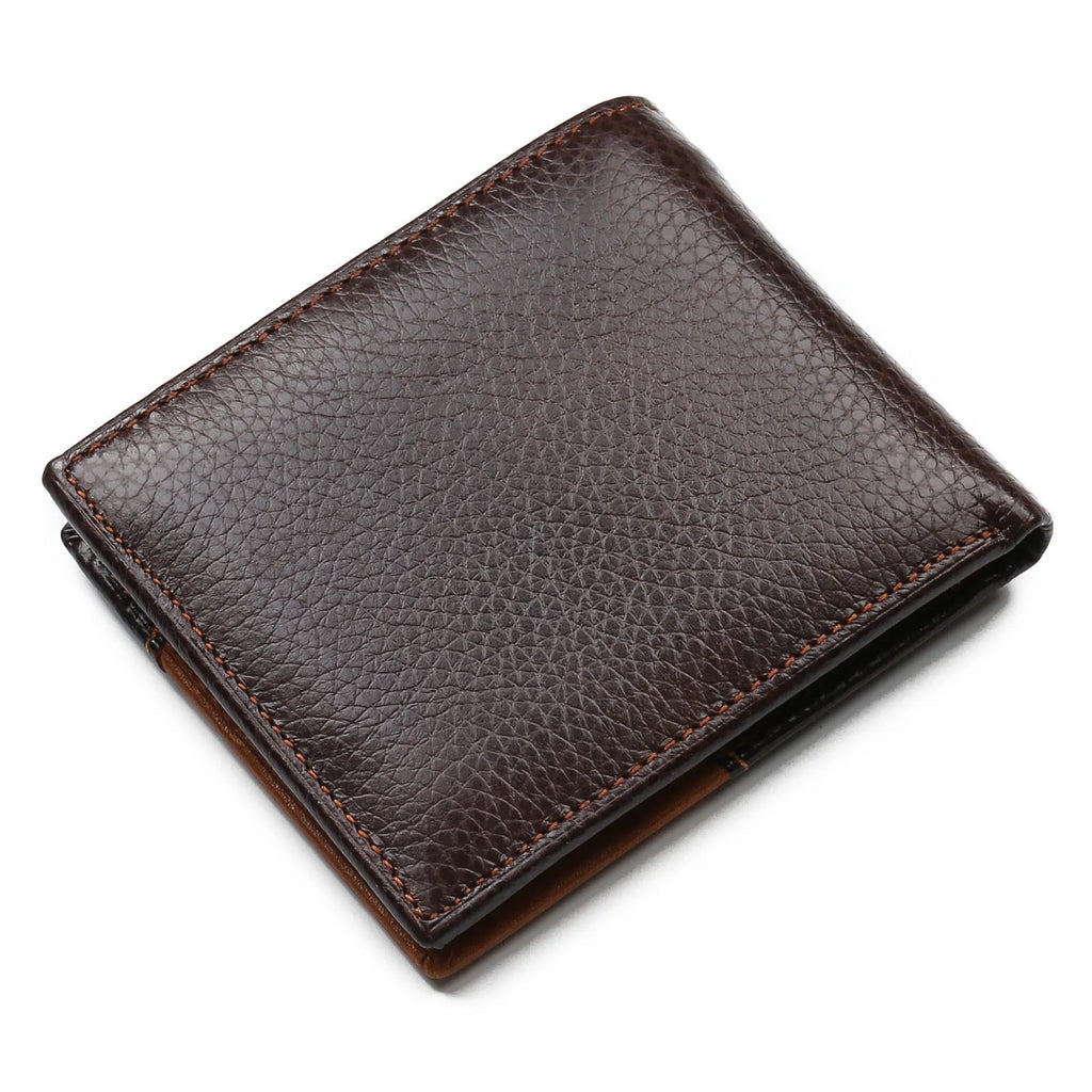 Korean style men's wallet in cowhide leather with personality stitching and multiple compartments