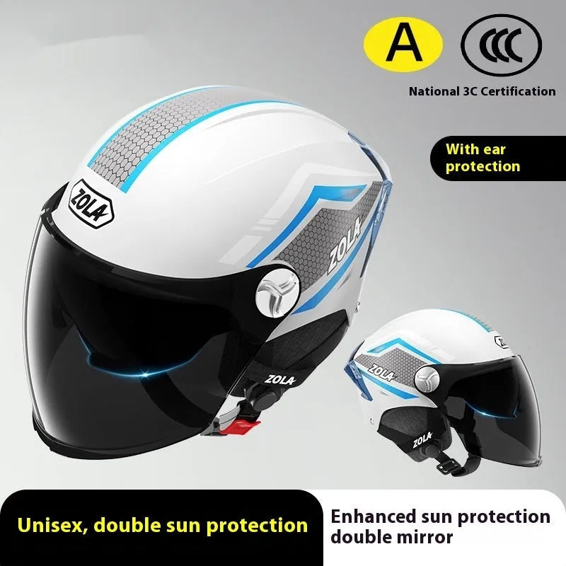 Children's 3C certified battery motorcycle half helmet in various colour options with mirror finishes