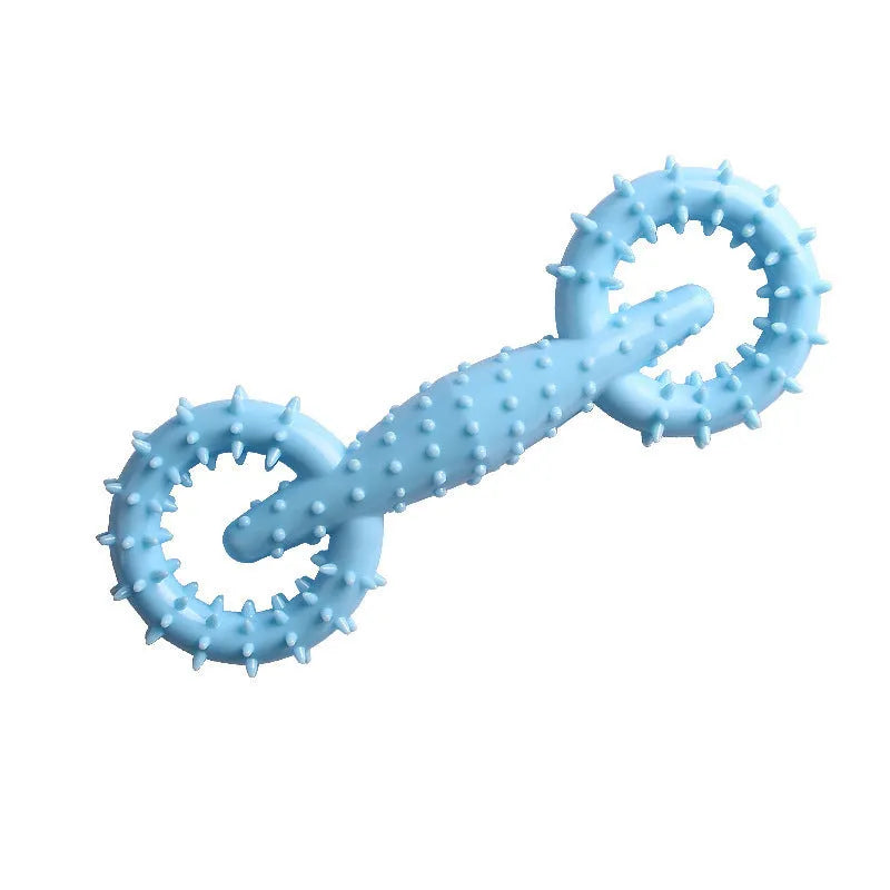 Blue TPR dog chew ring toy for puppy teething measuring 16cm diameter