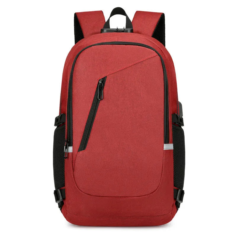 Street-style Oxford cloth backpack in blue colour showing front view with straps