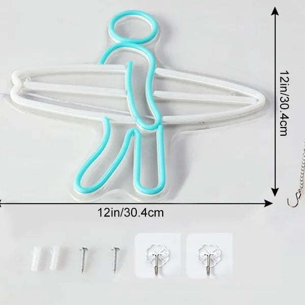 Surfer neon sailboat acrylic plate wall decoration with IP65 water resistance and 5V power
