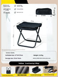 Lightweight foldable camp stool in Oxford cloth, shown in a khaki colour, folded for carrying.