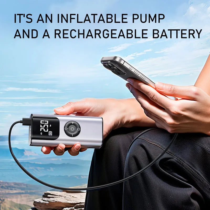 Car portable wireless tyre inflator 80W ABS air pump with pressure gauge and warning light in black