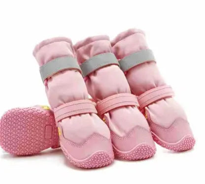 Set of four black waterproof rubber dog shoes for extended medium large breeds with non-slip soles