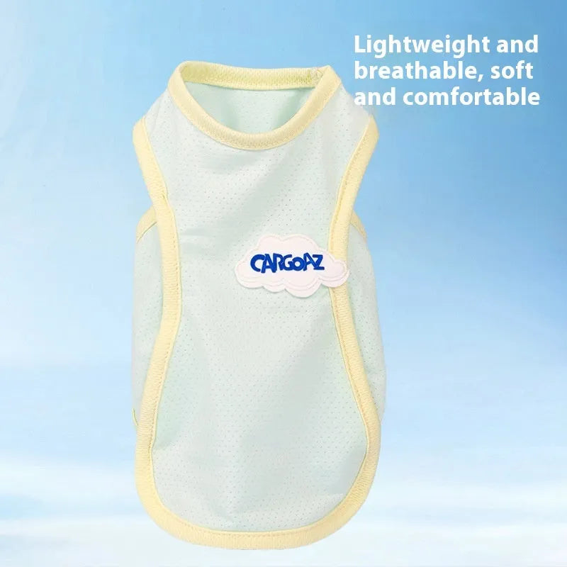 Grass green anti-lint cat summer vest in polyester sports style