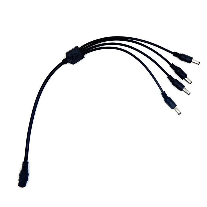 Black DC 1-in-4 monitoring power splitter cable for CCTV security cameras