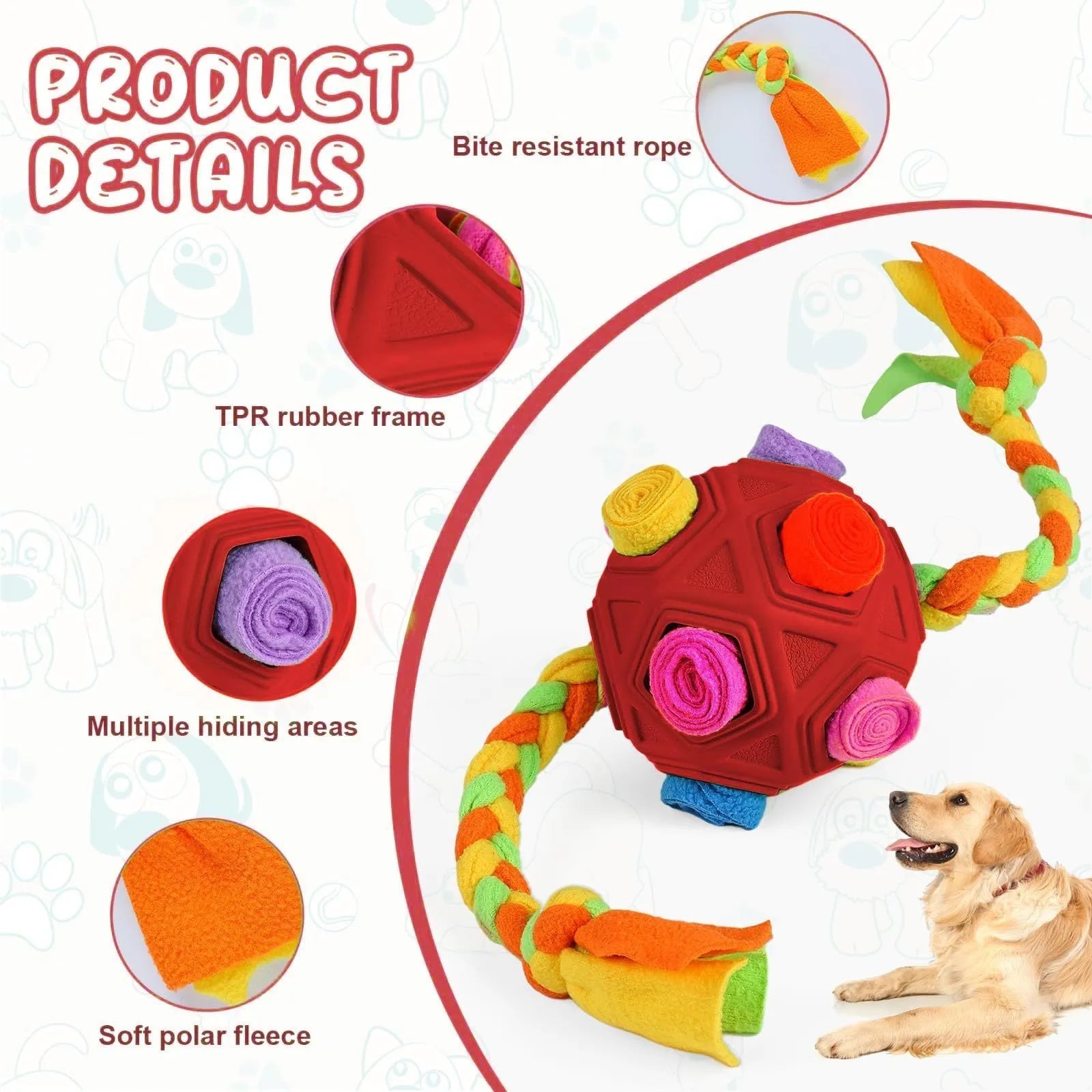 Adjustable difficulty dog puzzle sniffing ball in silicone rubber for IQ training