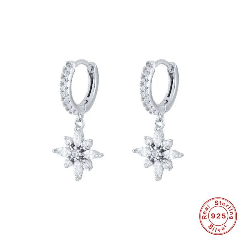 S925 sterling silver snowflake pendant earrings with gemstone inlay in yellow gold or white gold colour finish.