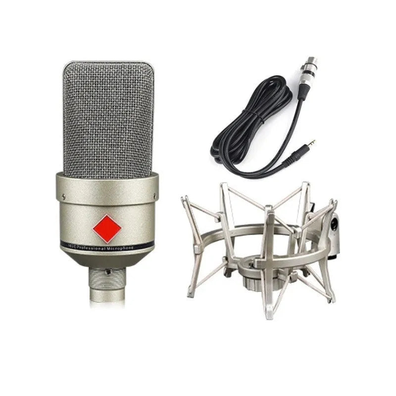 Champagne gold condenser microphone on stand with cable for recording