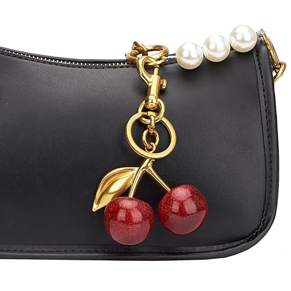 Three-dimensional cherry design zinc alloy key ring in pink or red colour options