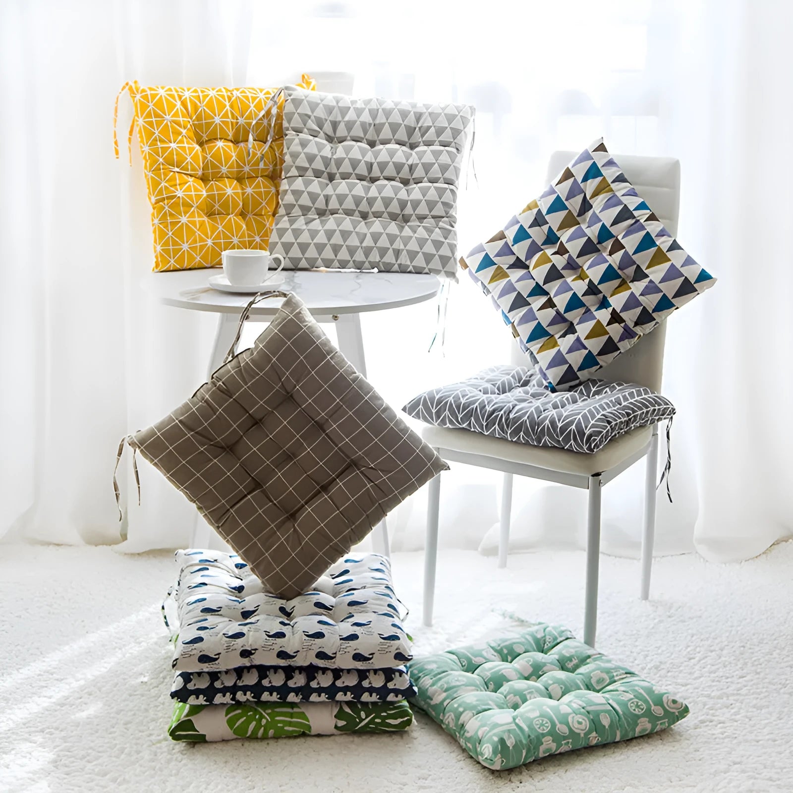 Square cotton linen chair cushion 40x40cm with polyester filling in home setting