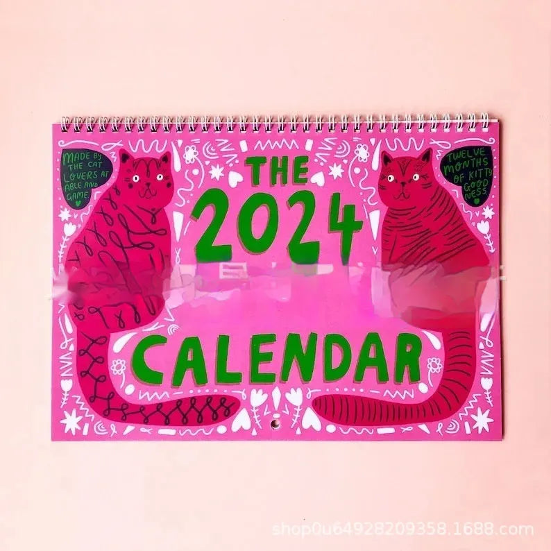 A3 landscape cat themed wall calendar planner for 2024 or 2025 year