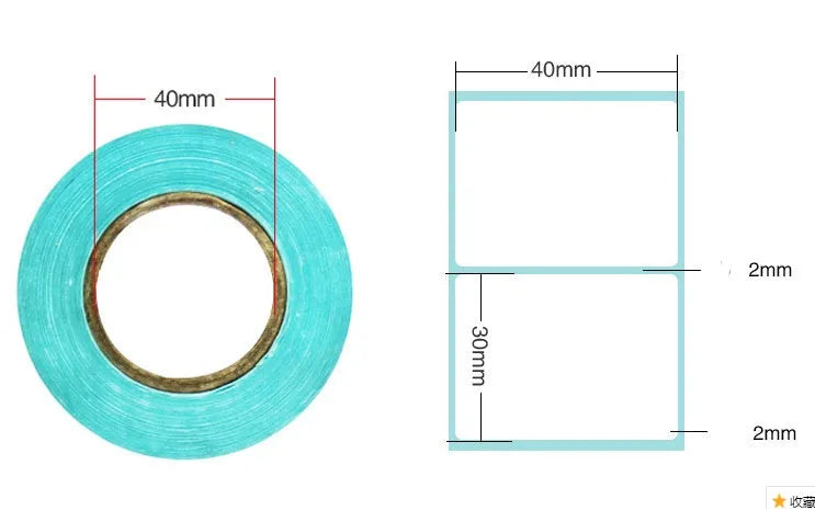 Roll of waterproof black and blue sticky sticker labels 20mm x 10mm 3000 sheets double row horizontal layout on table