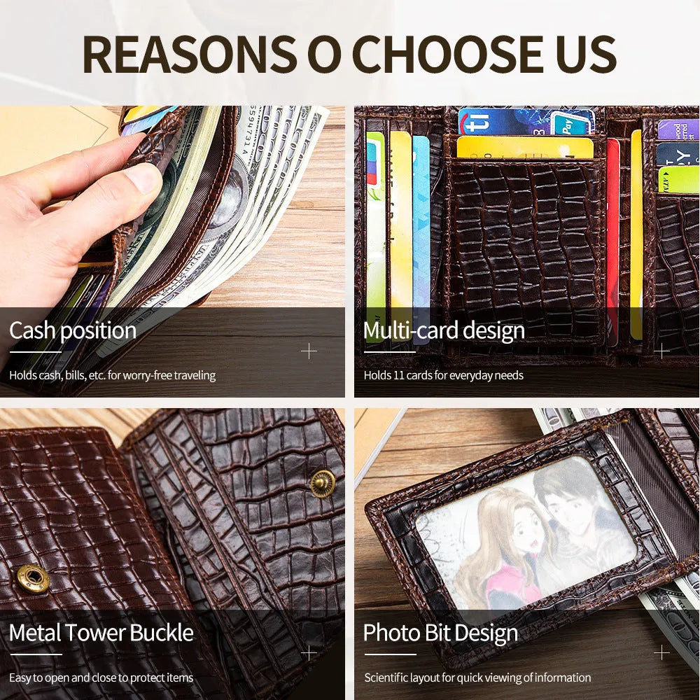 Men's genuine leather wallet solid colour dark brown first layer cowhide wear-resistant design