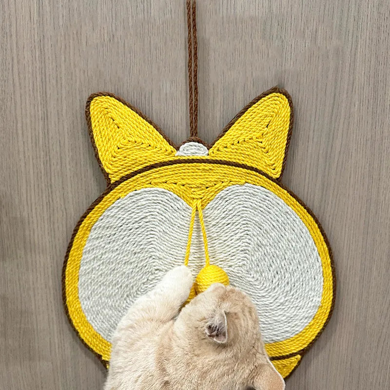Yellow Corgi butt design sisal cat scratching board with anti-slip base