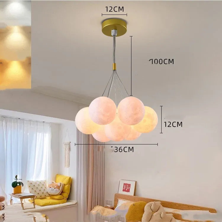 Nordic-style gold and black iron bedroom chandelier with moon bubble lights and PMMA lampshade