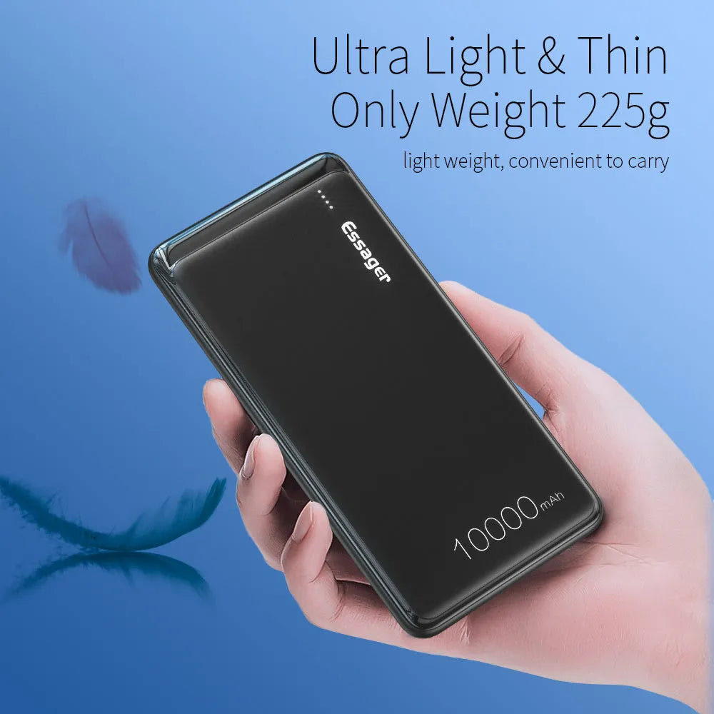 Essager Small Jane black and white 10000mAh portable power bank with two USB ports