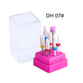 Tungsten steel nail art drill bit set with six bits, one brush, in a clear case.