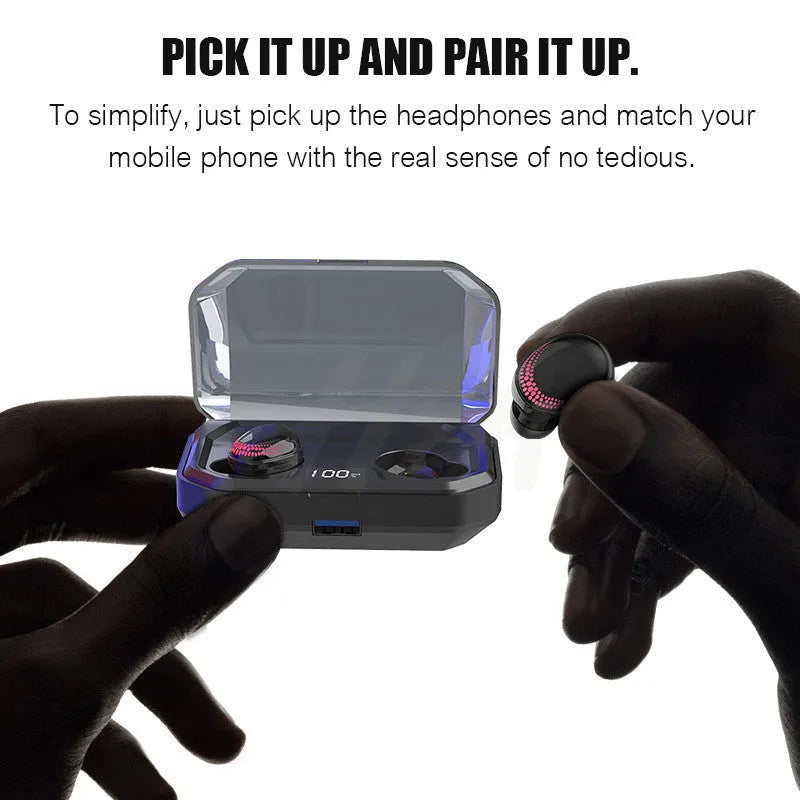 Black X10 Bluetooth wireless earbuds with charging case showing 150×100×40mm dimensions