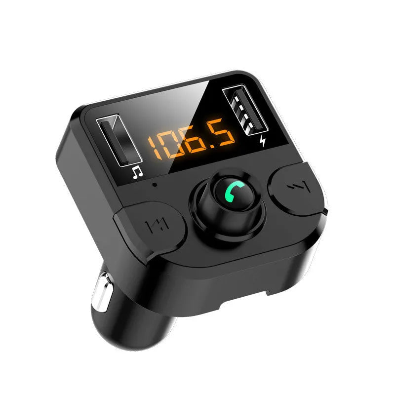 Black BT36B car MP3 Bluetooth player with 1.1-inch screen for cigarette lighter socket.