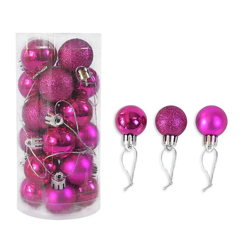 Assorted 3cm diameter electroplated plastic Christmas balls stored in a tall plastic barrel