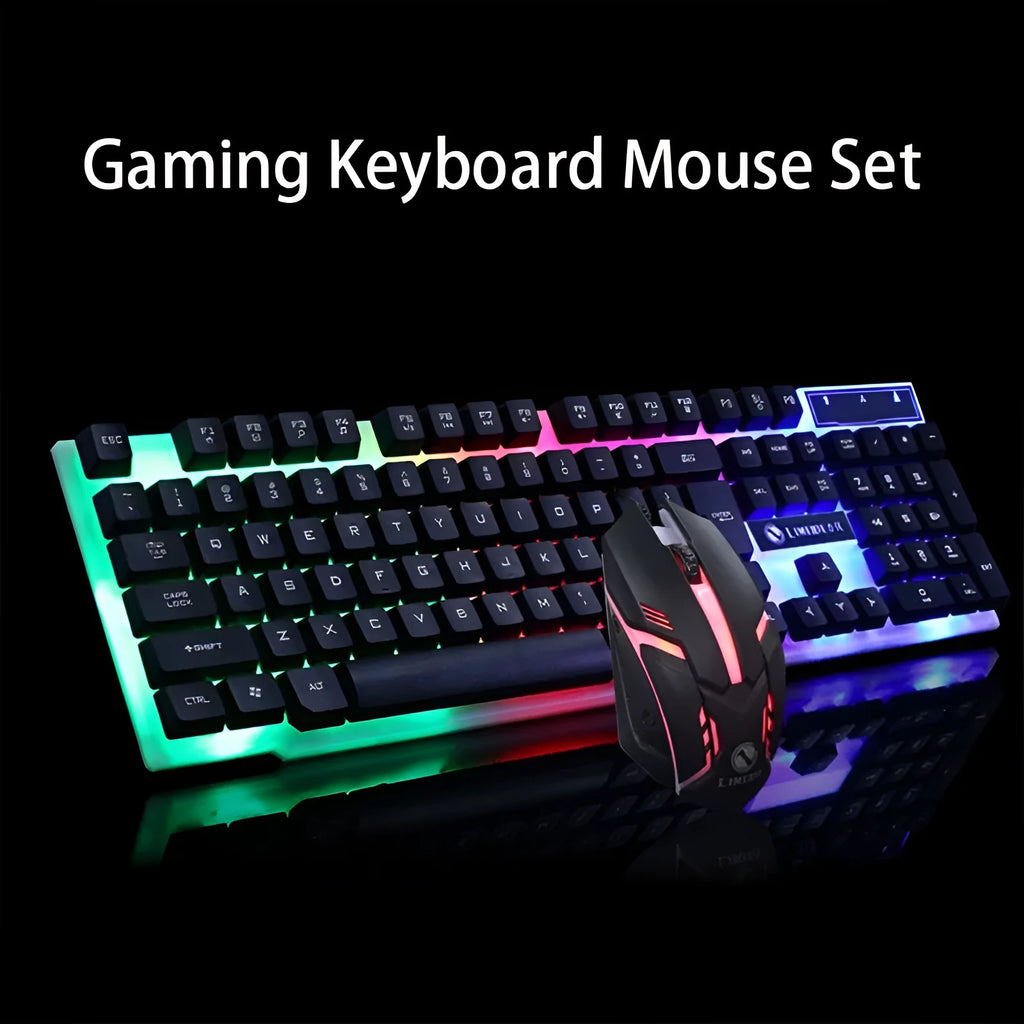 GTX300 black and white wired gaming keyboard and mouse set with LED backlight