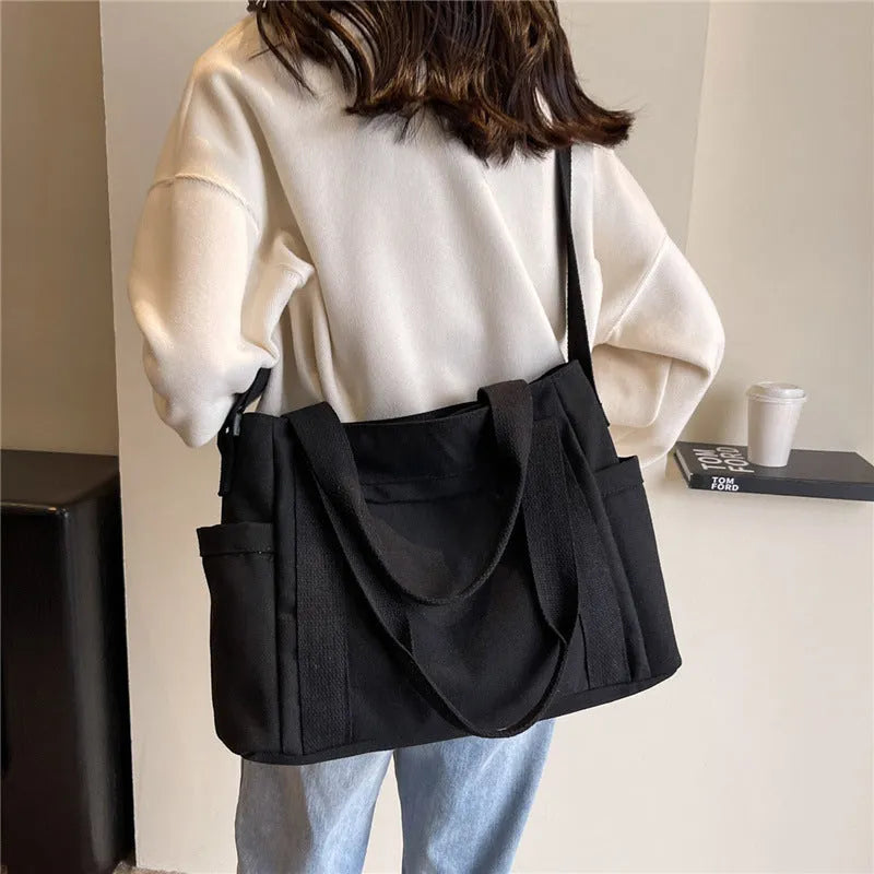 Large capacity polyester shoulder bag for women with internal mobile phone pocket