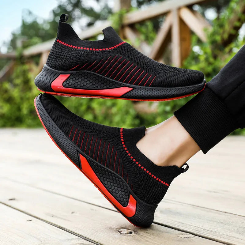 Men's mesh sock shoes with striped design in slip-on sneaker style