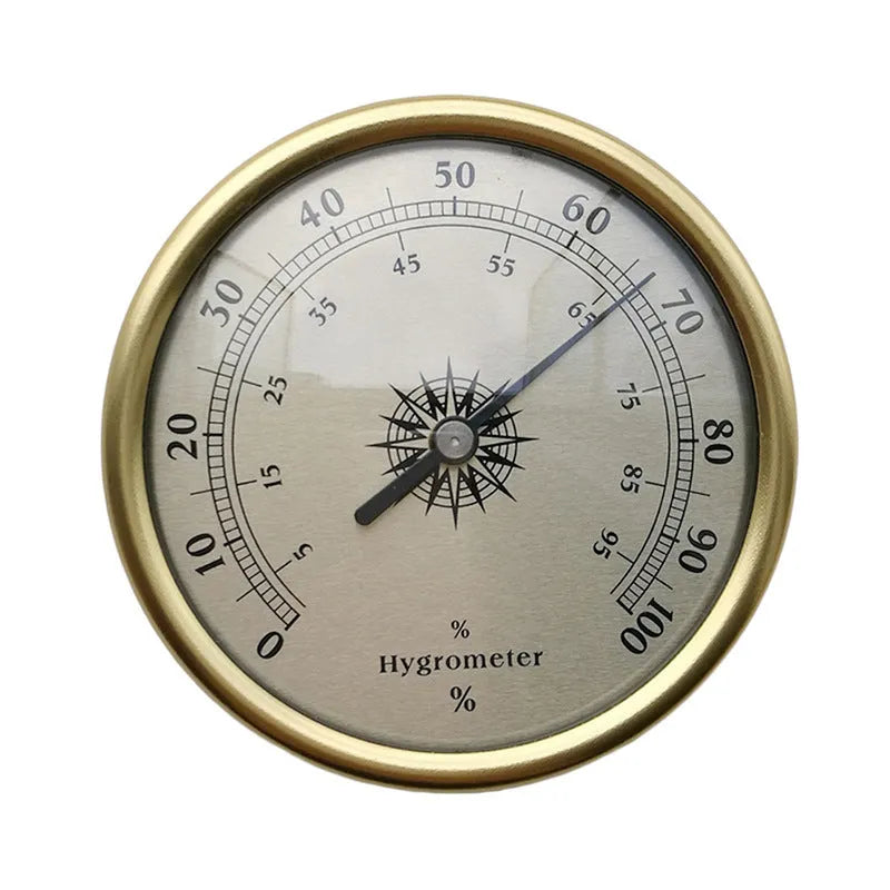 Analogue thermometer and hygrometer with aluminium ring and dial for home environment monitoring