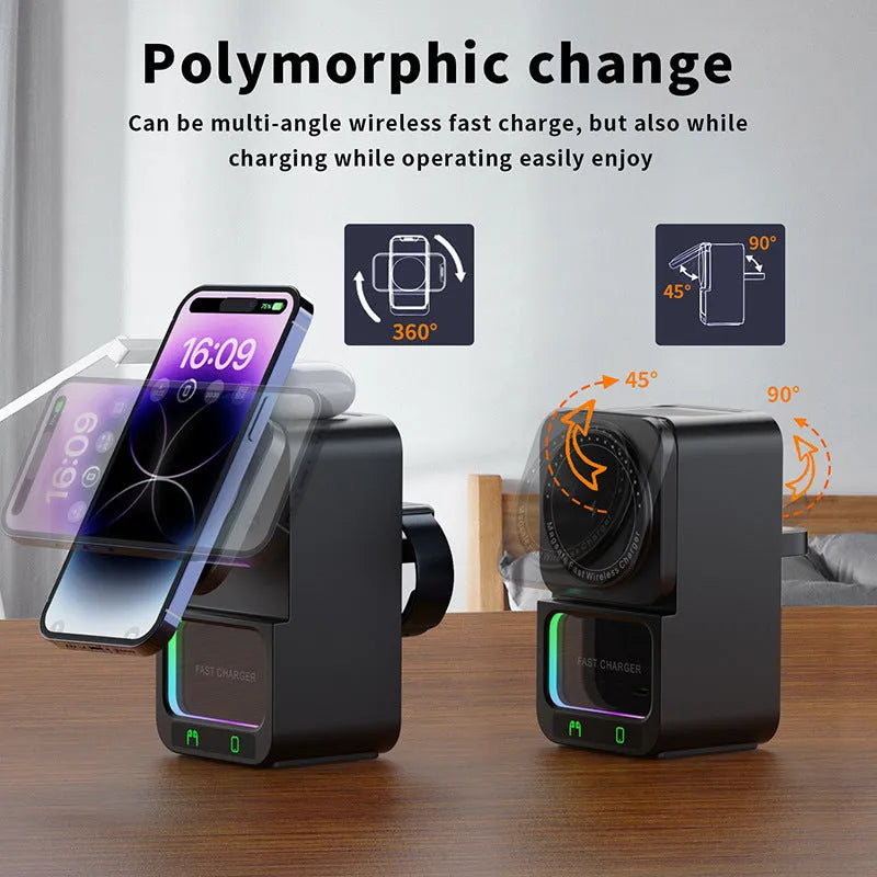 White Bluetooth speaker wireless charging station with QC3.0 fast charging capability