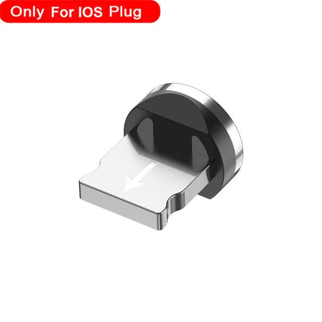 Black magnetic USB charging cable with glowing LED light indicator on a white background.