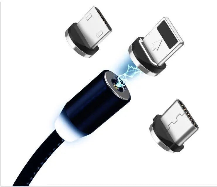 YBD 1m magnetic LED charging cable with cotton woven black cable and aluminium magnetic connectors