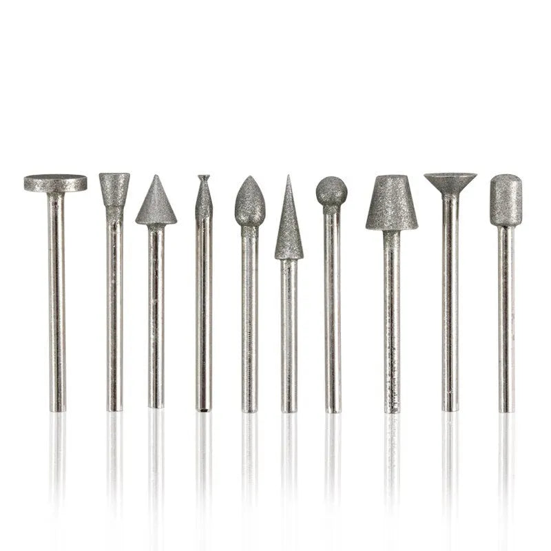 Alloy grinding head set with diamond and golden diamond elliptical cone heads for glass and stone work