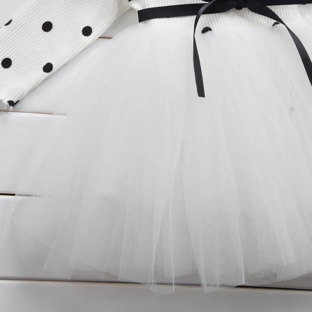 Baby girl's long sleeve lace tutu dress in black, pink or white for christenings and birthdays